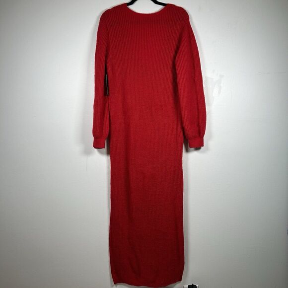 NWT NAKD Knitted Open Back Wide Sleeve Slit Sweater Dress Red Women's Size S/M - Picture 3 of 12